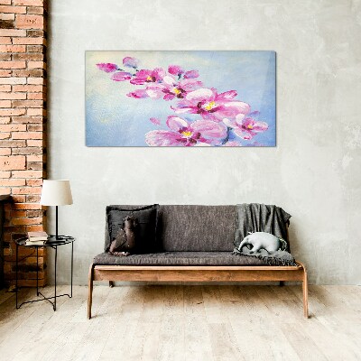 Obraz na skle Růžové orchideje na modrém pozadí