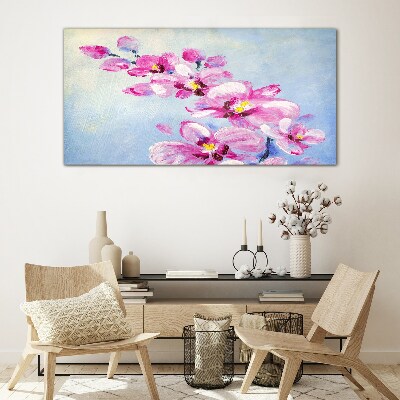 Obraz na skle Růžové orchideje na modrém pozadí