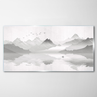 Obraz na skle Abstrakce Jezero hory ptáků