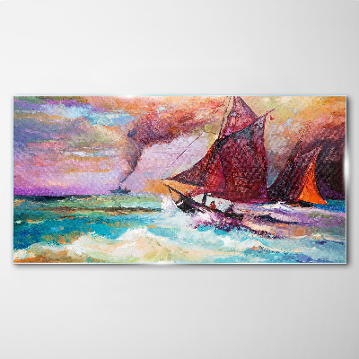 Obraz na skle Abstrakce mořské lodi vlny