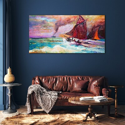 Obraz na skle Abstrakce mořské lodi vlny