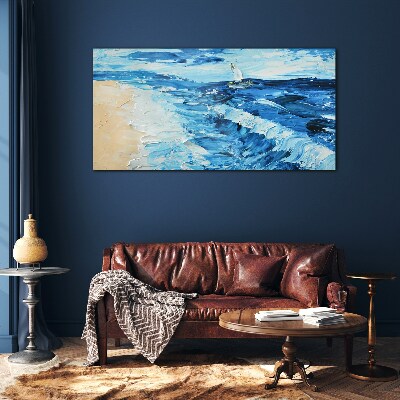 Obraz na skle Malování pobřeží moře lodi