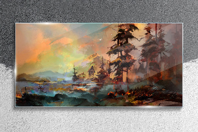 Obraz na skle Malování stromů strom hory
