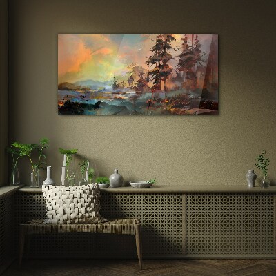 Obraz na skle Malování stromů strom hory
