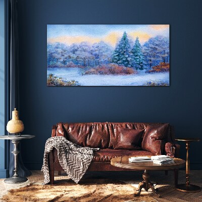 Obraz na skle Akvarel Snow Strom les