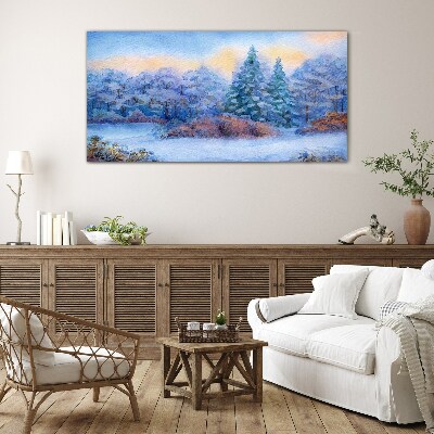 Obraz na skle Akvarel Snow Strom les