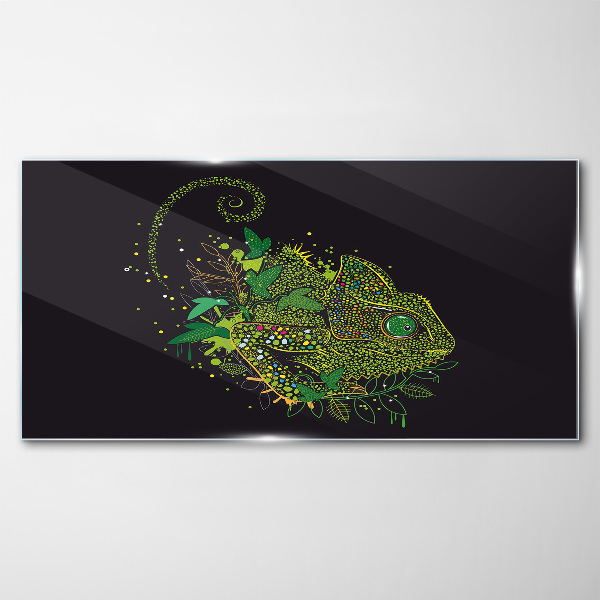 Obraz na skle Chameleon v zeleném