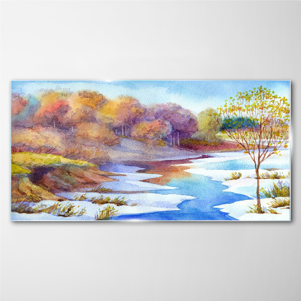 Obraz na skle Akvarel strom řeka