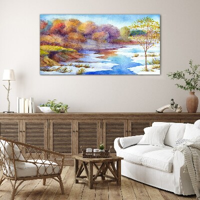 Obraz na skle Akvarel strom řeka