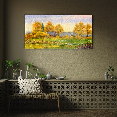 Obraz na skle Podzimní malba vesnice