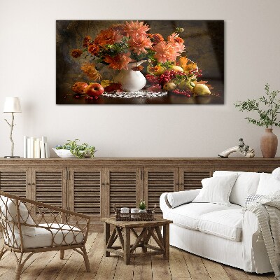 Obraz na skle Malování květiny ovoce