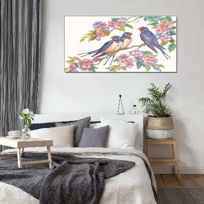 Obraz na skle Zvířata Birds Flowers