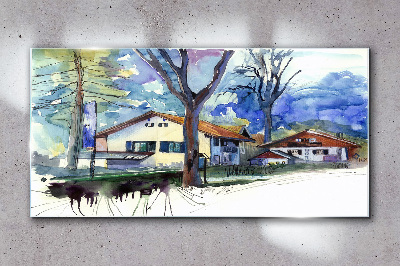 Obraz na skle Venkovská krajina v akvarelu