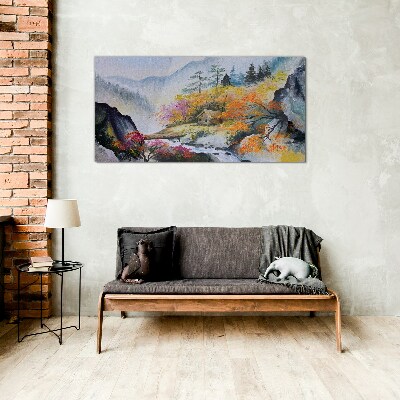 Obraz na skle Abstrakce horského stromu mlha