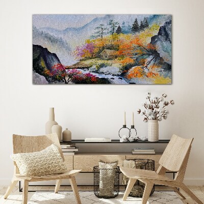Obraz na skle Abstrakce horského stromu mlha
