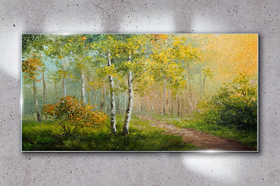 Obraz na skle listy lesní cesty