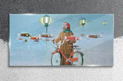 Obraz na skle Cyklistický výlet za rybami