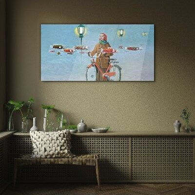 Obraz na skle Malování žen na kole mlha