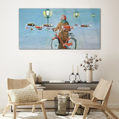 Obraz na skle Malování žen na kole mlha