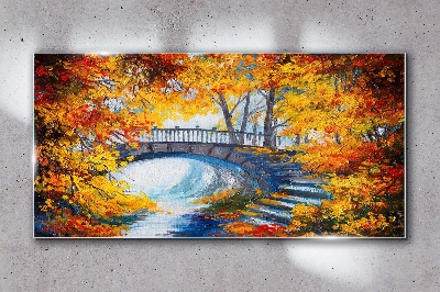 Obraz na skle Stromy opustí Bridge řeka