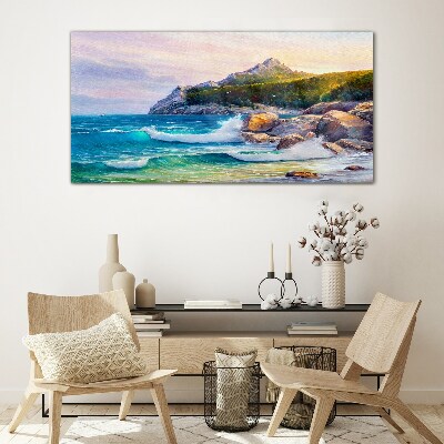 Obraz na skle Malování lesního pobřeží moře