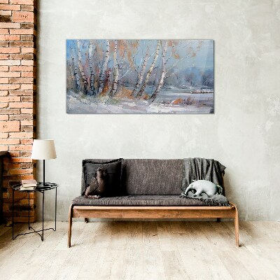 Obraz na skle Malování lesní strom zima