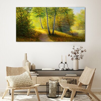 Obraz na skle Malování lesních stromů cesta