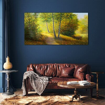 Obraz na skle Malování lesních stromů cesta
