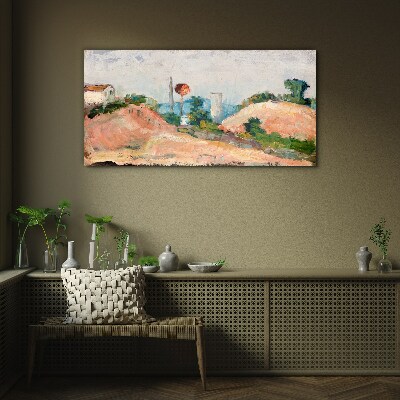 Obraz na skle Krajina s červeným míčem