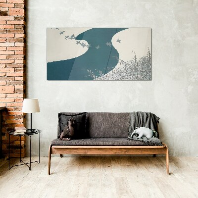 Obraz na skle Zimní řeka Sněhové ptáky