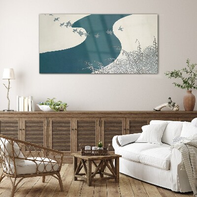 Obraz na skle Zimní řeka Sněhové ptáky
