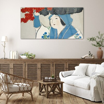 Obraz na skle Ženy Kimono listy