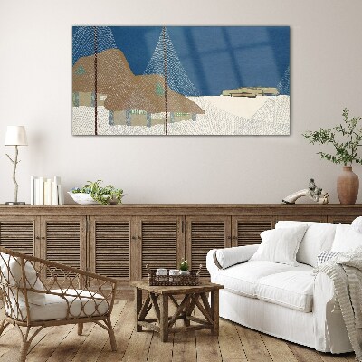 Obraz na skle Abstrakce Snow Cottage Sky