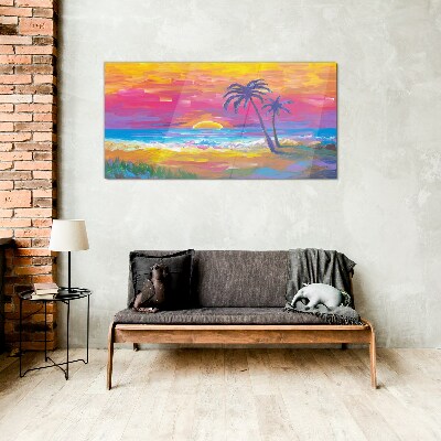 Obraz na skle Pláž Palm Sunset