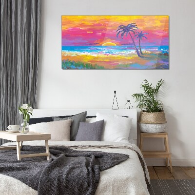 Obraz na skle Pláž Palm Sunset