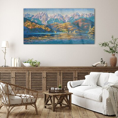 Obraz na skle Malování hory jezero