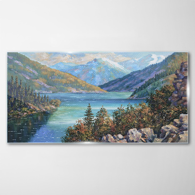 Obraz na skle Malování hory jezero
