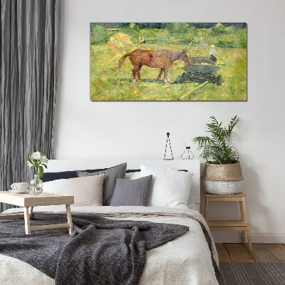 Obraz na skle Zvířecí koně pole vesnice