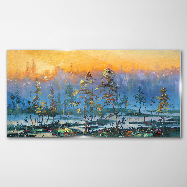 Obraz na skle Malování lesa slunce