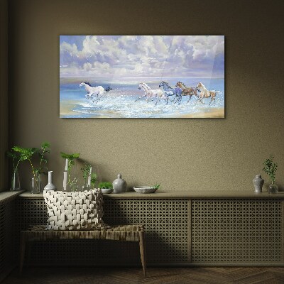 Obraz na skle Malování koní pobřeží