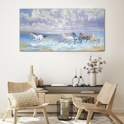 Obraz na skle Malování koní pobřeží
