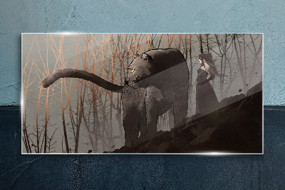 Obraz na skle Black Panther a tajemná postava