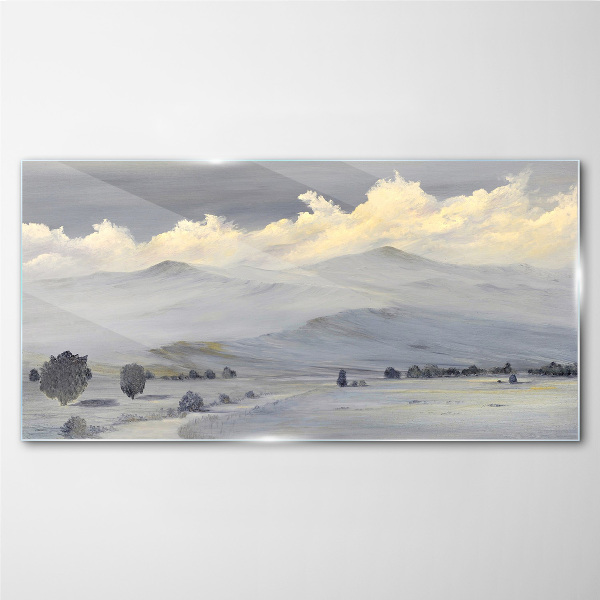 Obraz na skle Zimní malování hory mraky