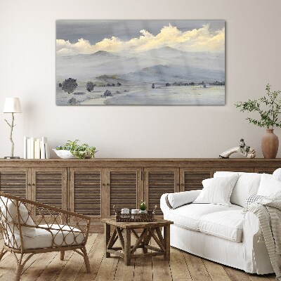 Obraz na skle Zimní malování hory mraky