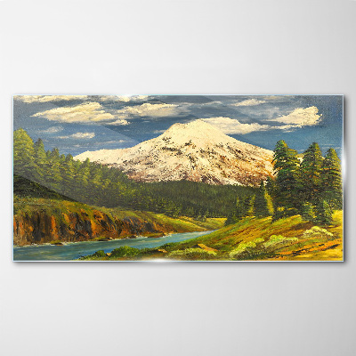 Obraz na skle Malování hory mraky