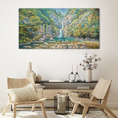 Obraz na skle Malování vodopádů stromů