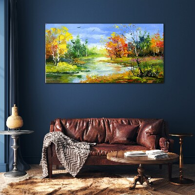 Obraz na skle Malování lesní řeka příroda
