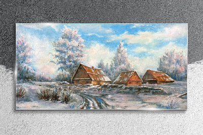 Obraz na skle Zimní krajina s chatami