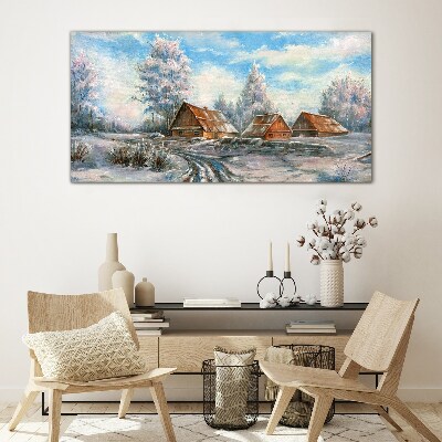 Obraz na skle Zimní chata strom volně žijících živočichů