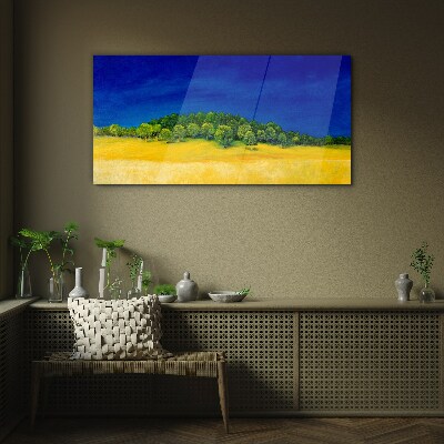 Obraz na skle Pole malování oblohy stromy
